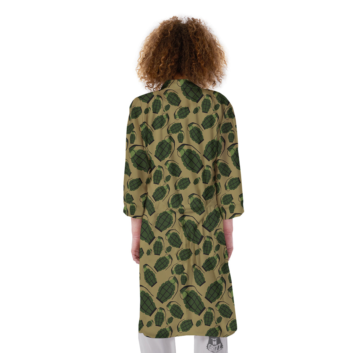 Brown Grenade Print Pattern Kimono-grizzshop