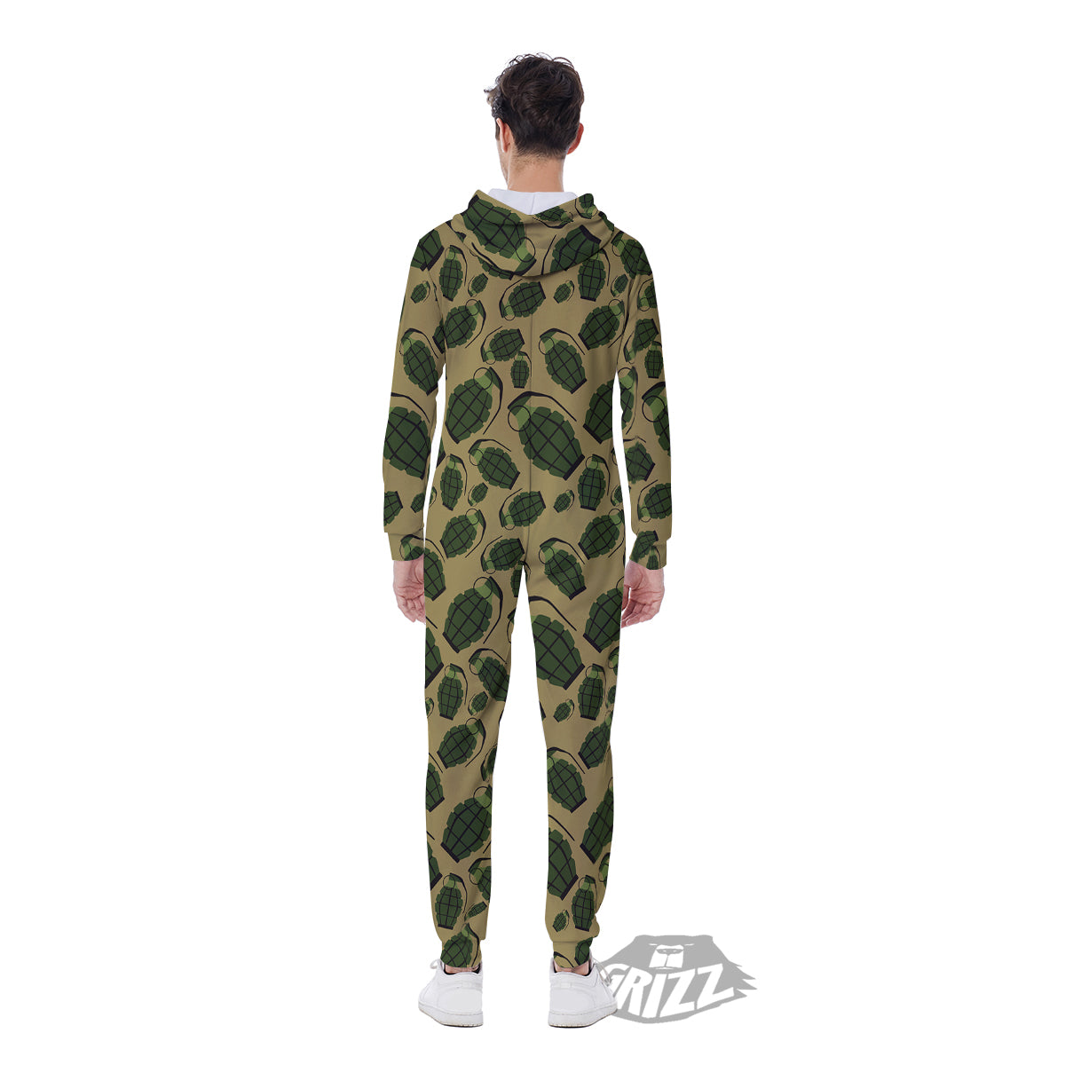 Brown Grenade Print Pattern Men's Jumpsuit-grizzshop
