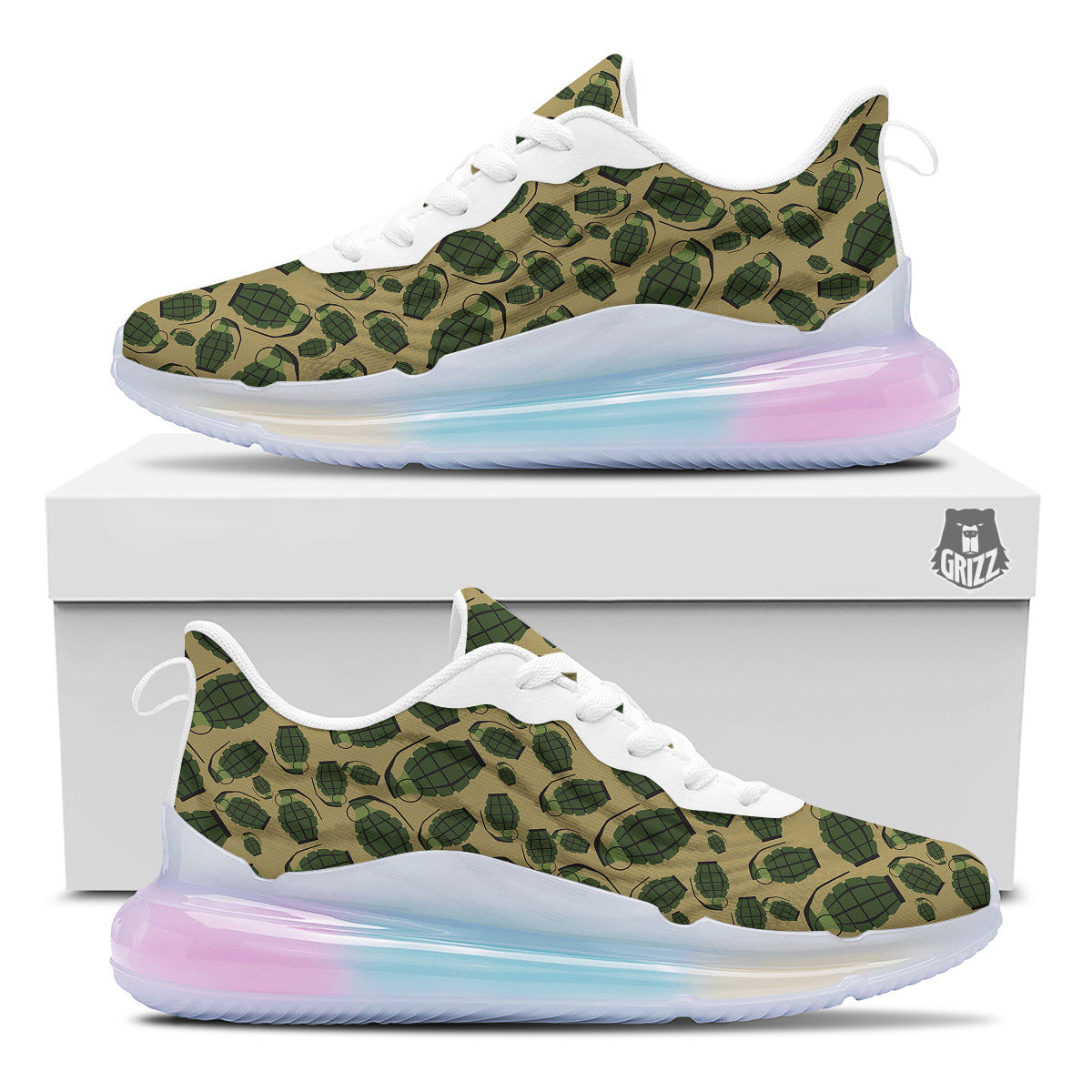 Brown Grenade Print Pattern Running Sneakers-grizzshop