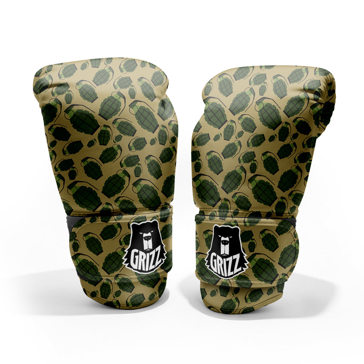 Brown Grenade Print Pattern Sparring Gloves-grizzshop