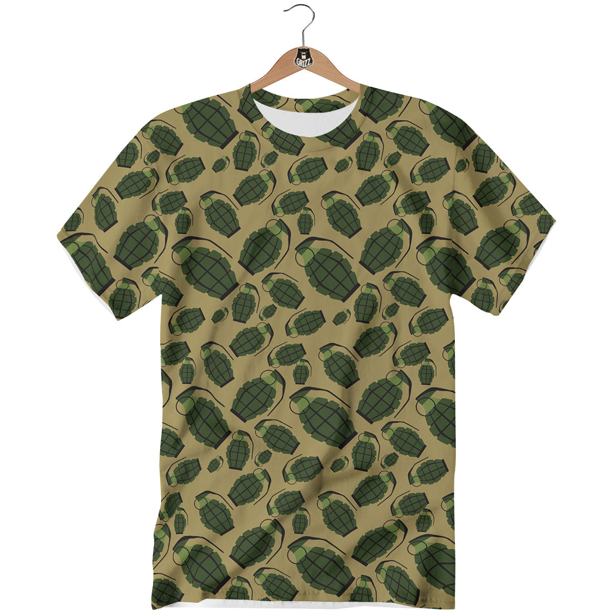 Brown Grenade Print Pattern T-Shirt-grizzshop