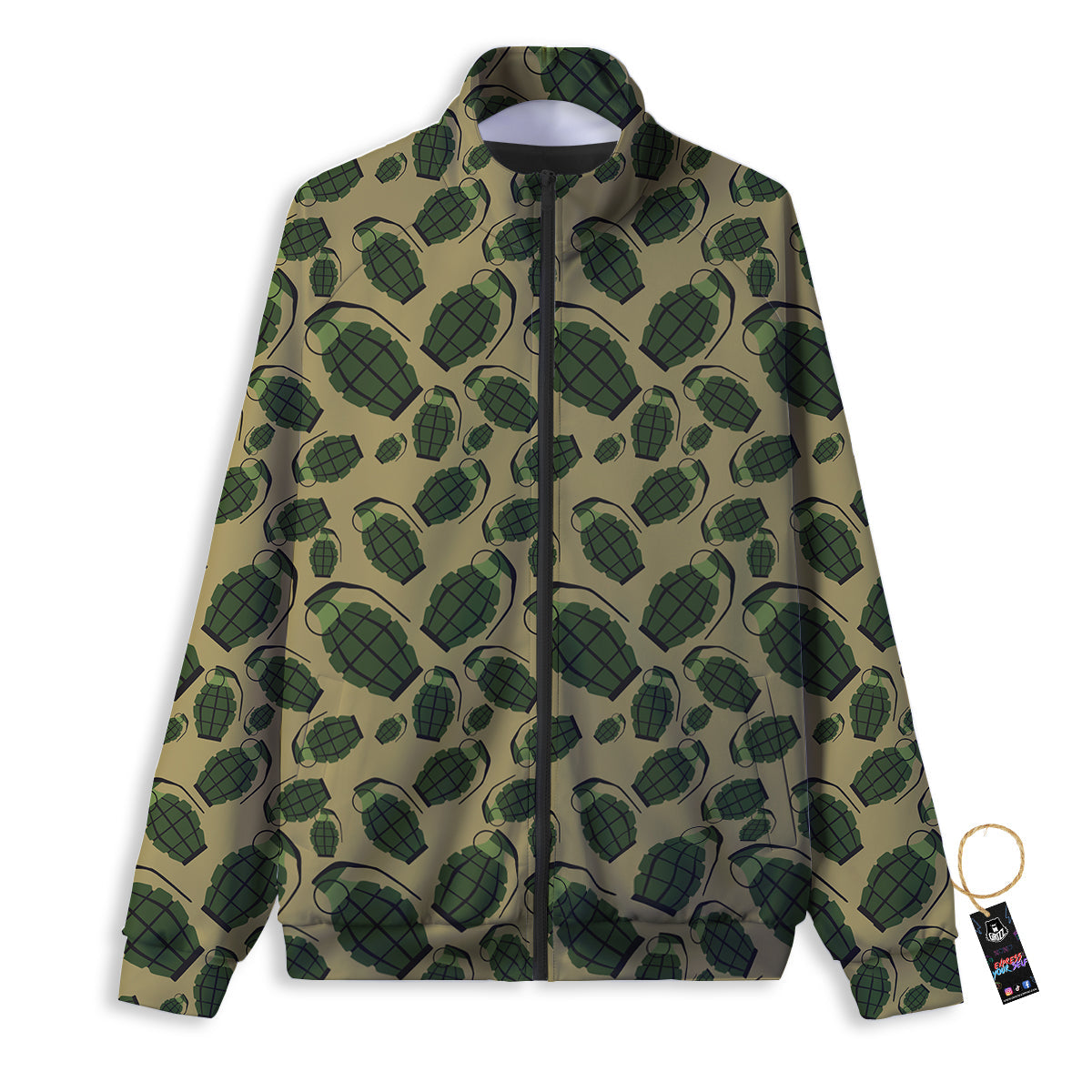 Brown Grenade Print Pattern Track Jacket-grizzshop