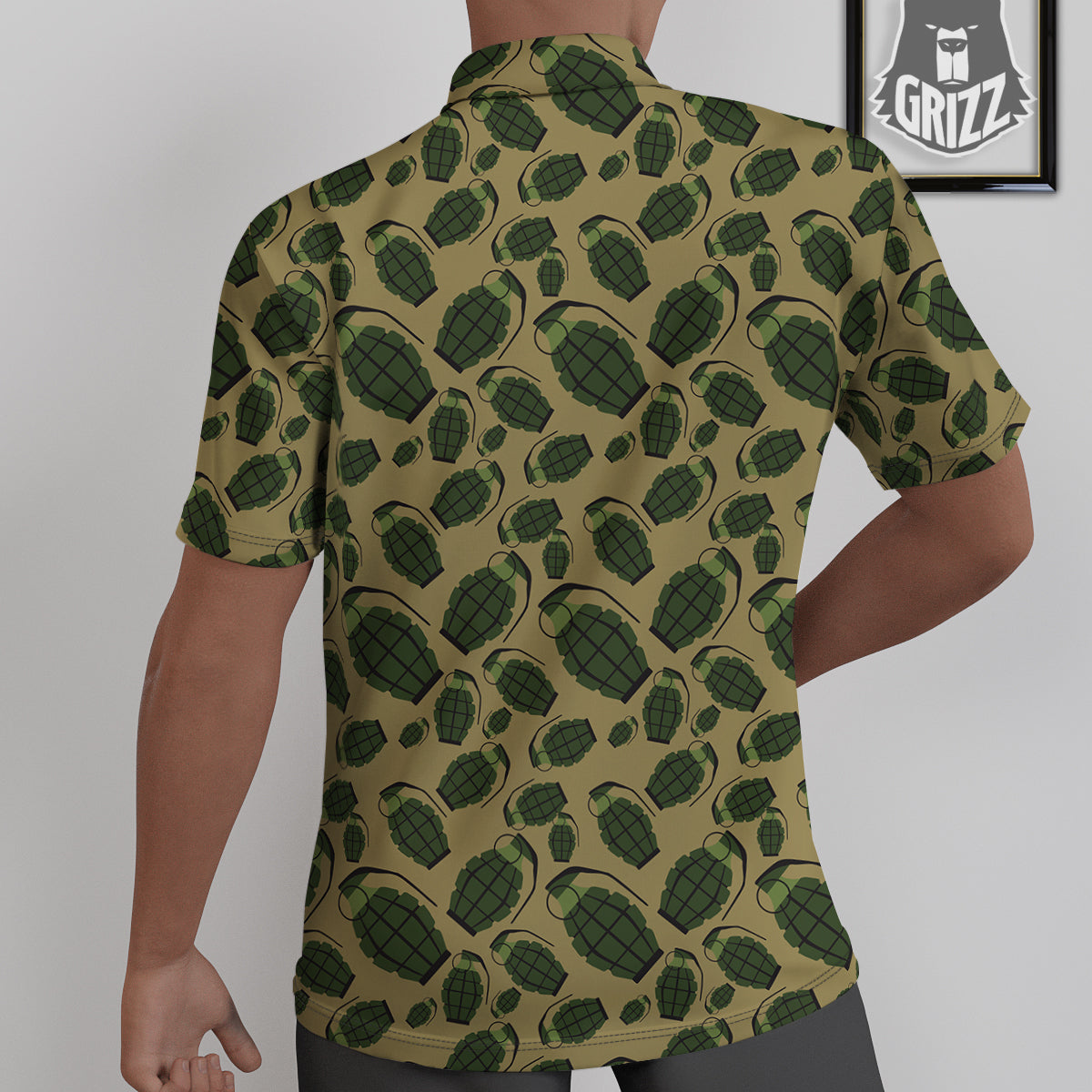 Brown Grenade Print Pattern Untucked Shirts-grizzshop
