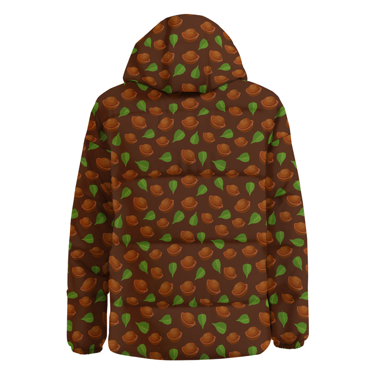 Brown Hazelnuts And Green Leaf Print Pattern Down Jacket-grizzshop