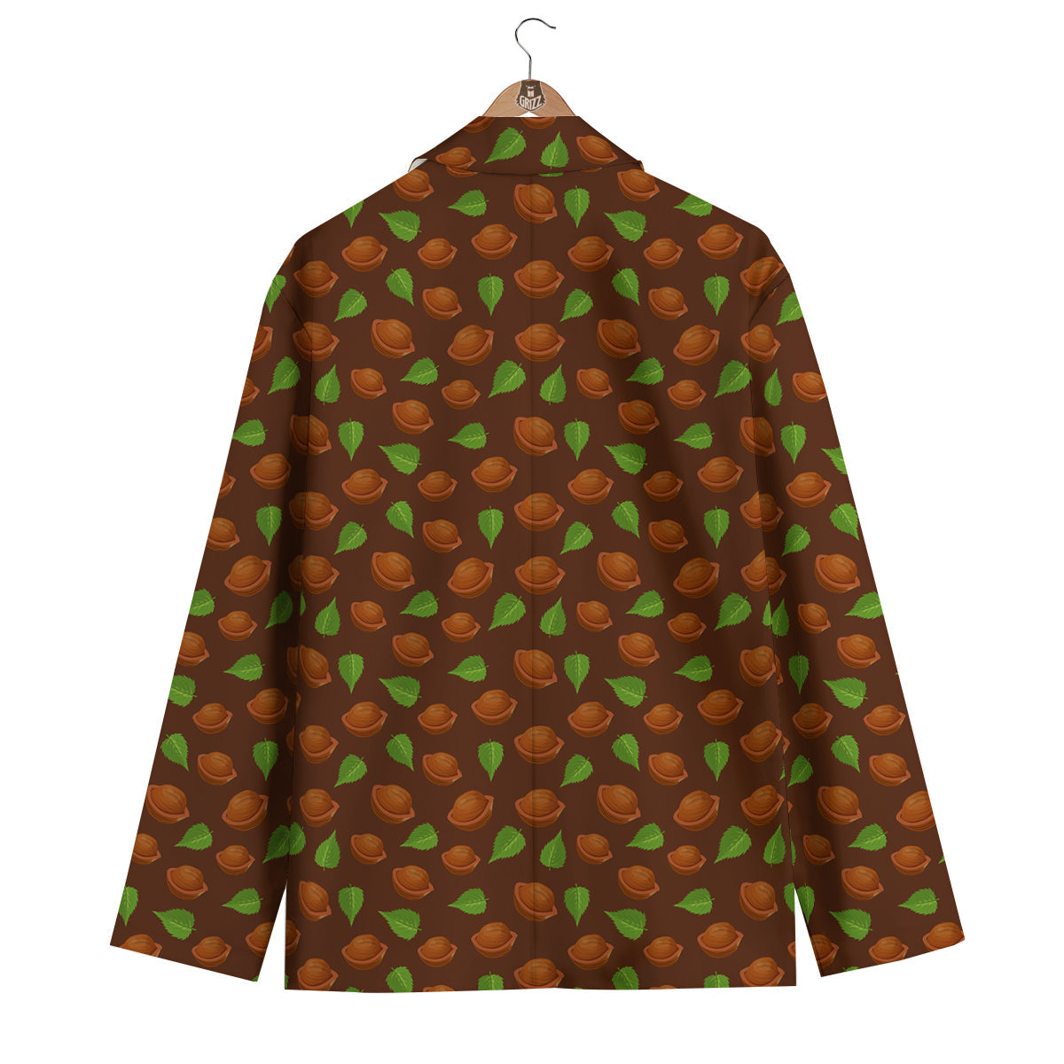 Brown Hazelnuts And Green Leaf Print Pattern Men's Blazer-grizzshop