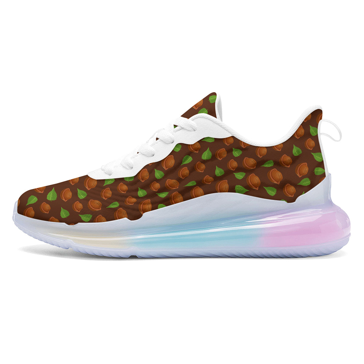 Brown Hazelnuts And Green Leaf Print Pattern Running Sneakers-grizzshop