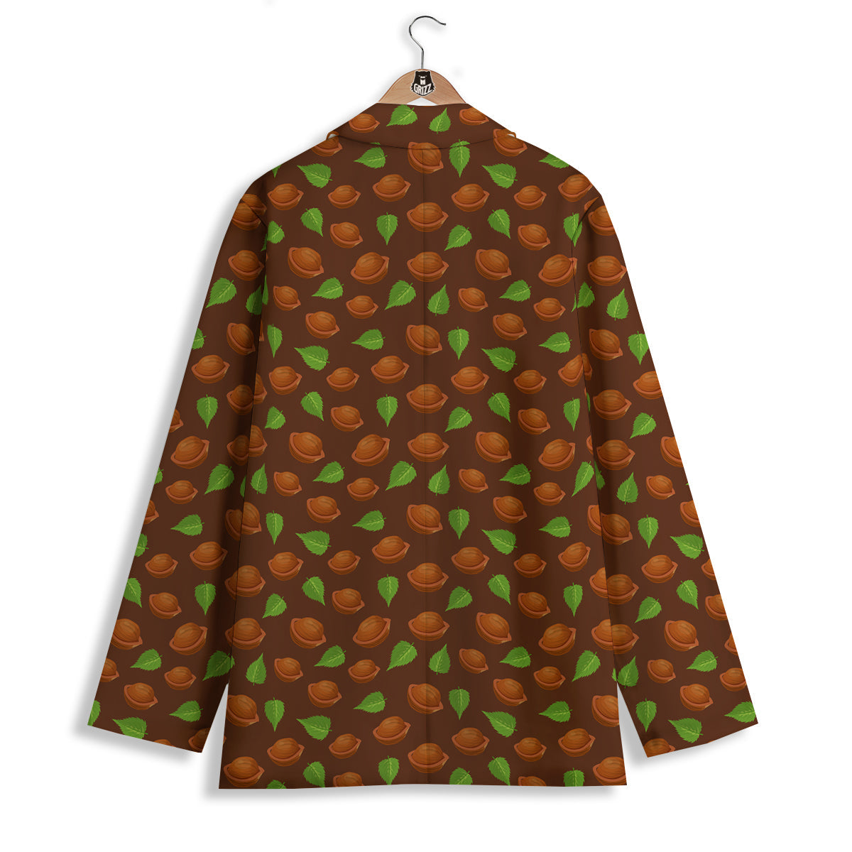 Brown Hazelnuts And Green Leaf Print Pattern Women's Blazer-grizzshop