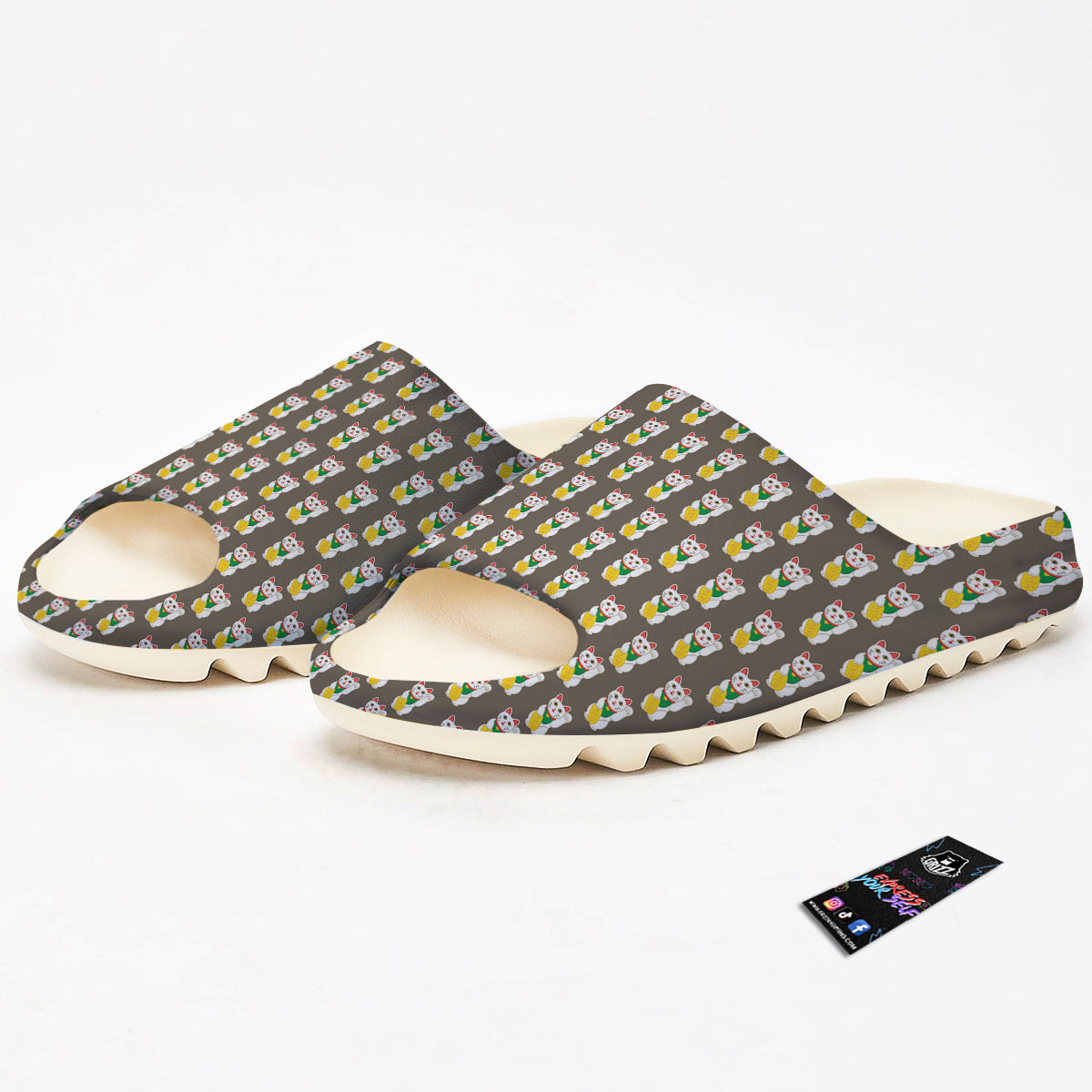 Brown Lucky Cat Print Pattern Sandals-grizzshop