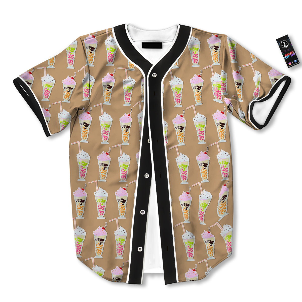 Brown Milkshake Print Pattern Baseball Jersey-grizzshop