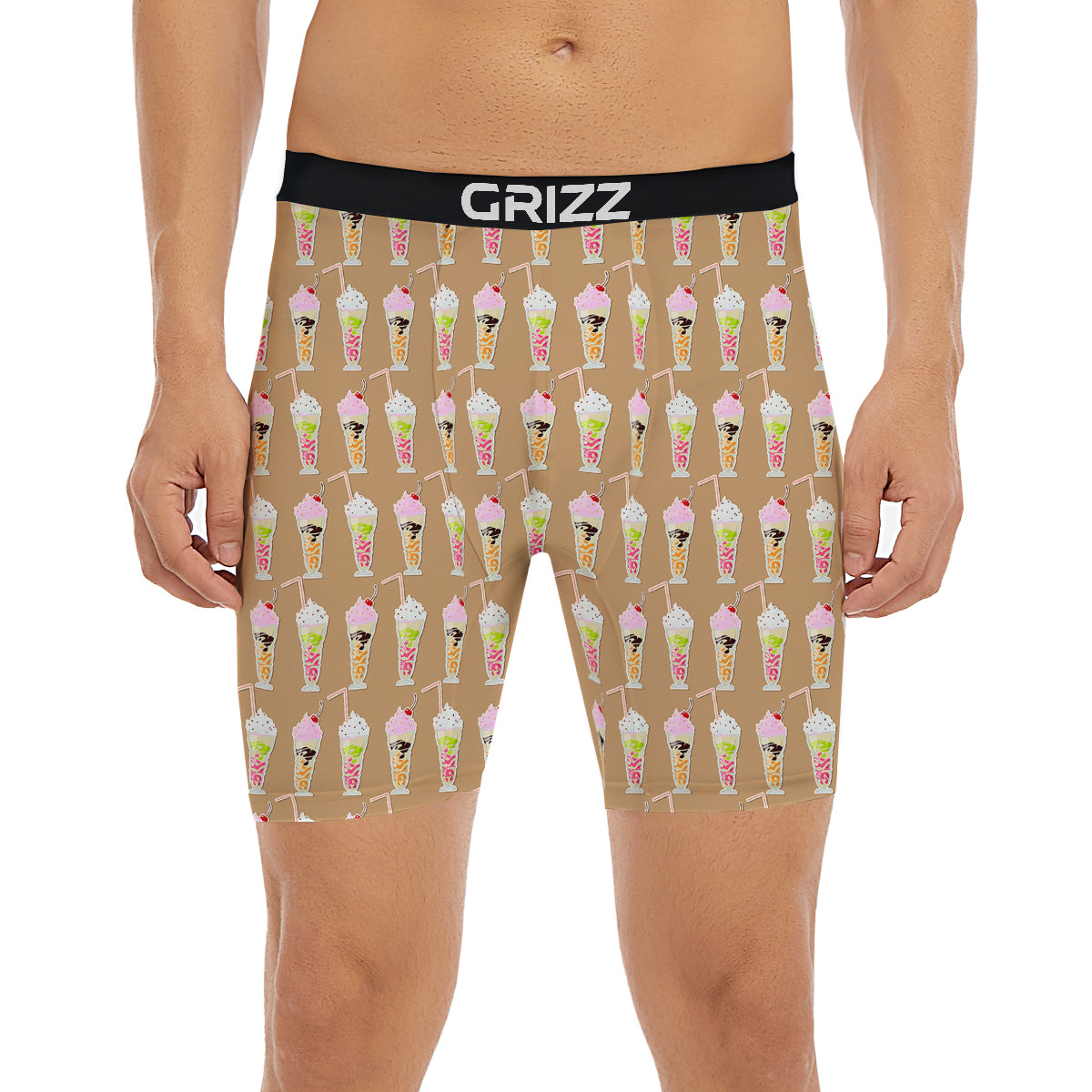 Brown Milkshake Print Pattern Boxer Briefs-grizzshop