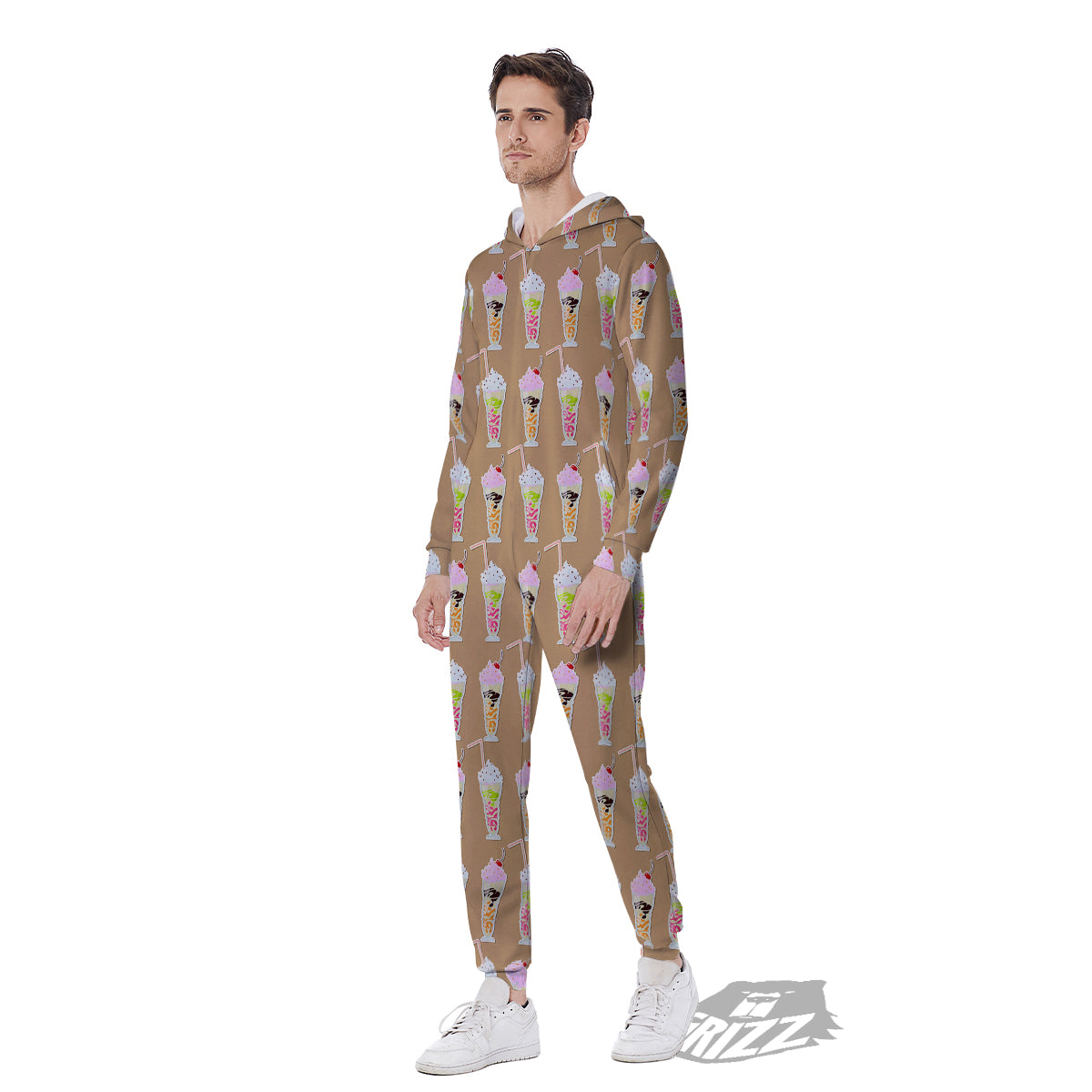 Brown Milkshake Print Pattern Men's Jumpsuit-grizzshop