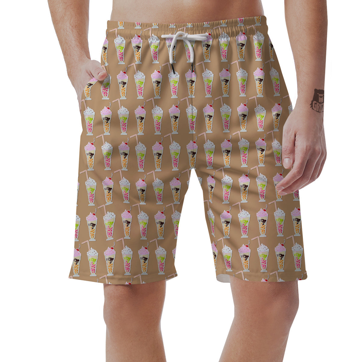 Brown Milkshake Print Pattern Men's Shorts-grizzshop