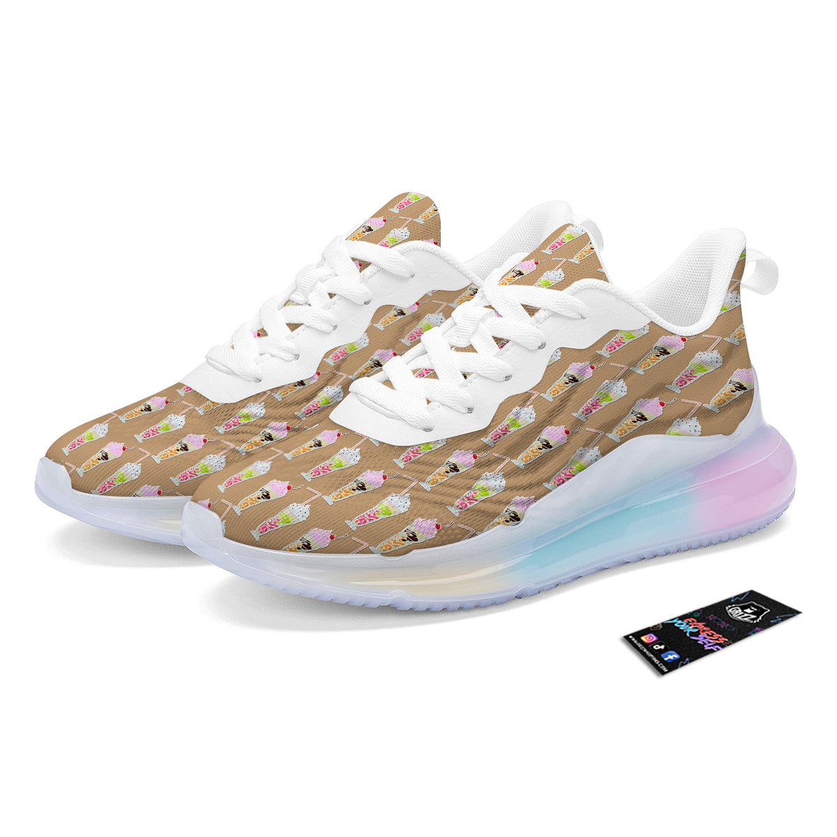 Brown Milkshake Print Pattern Running Sneakers-grizzshop
