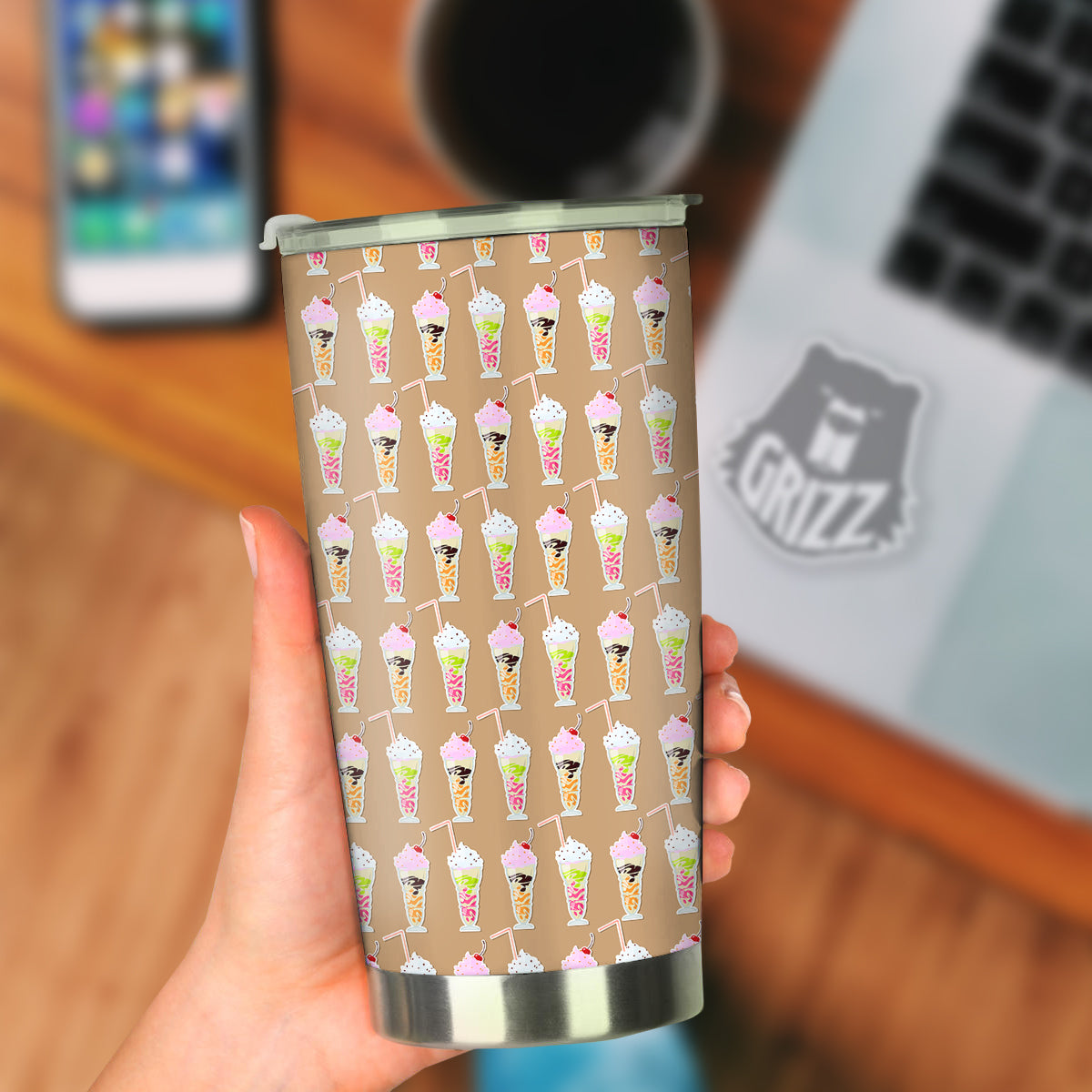Brown Milkshake Print Pattern Tumbler-grizzshop