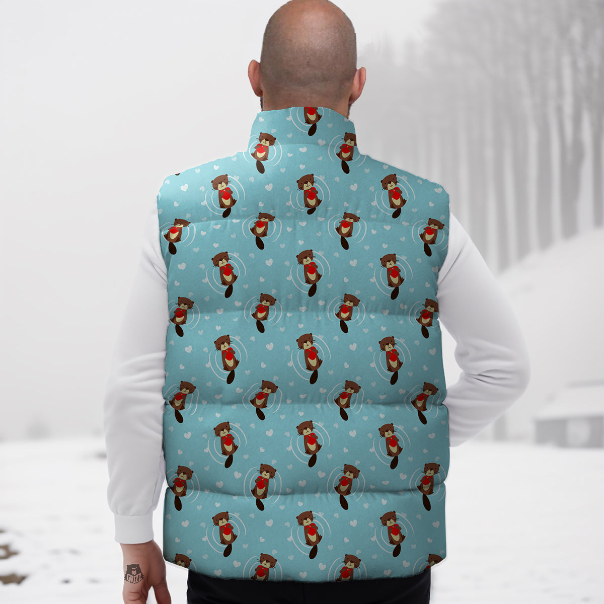 Brown Mushroom Pattern Print Down Vest