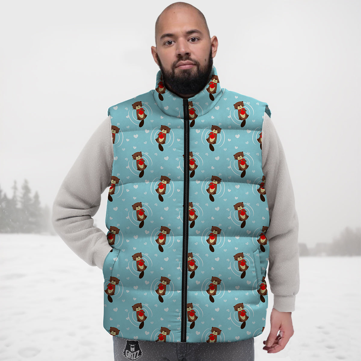 Brown Mushroom Pattern Print Down Vest