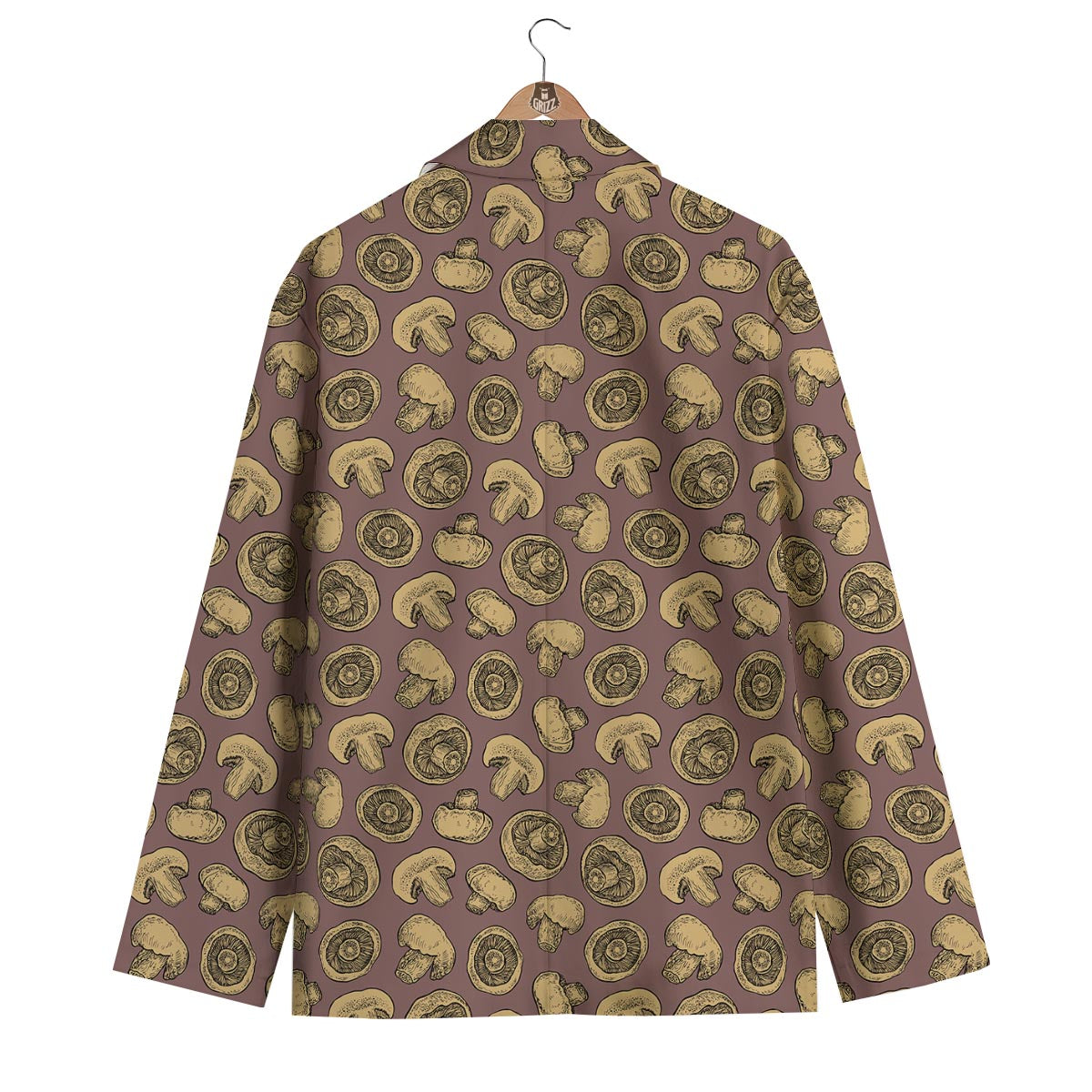 Brown Mushroom Pattern Print Men's Blazer-grizzshop