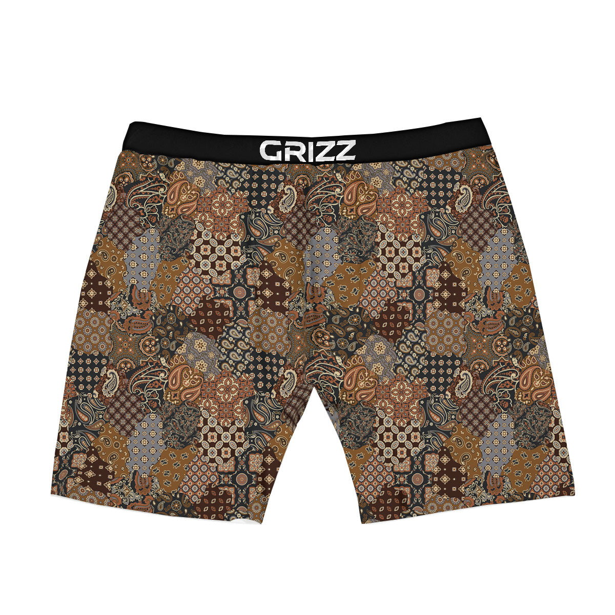 Brown Patchwork Paisley Print Pattern Boxer Briefs-grizzshop
