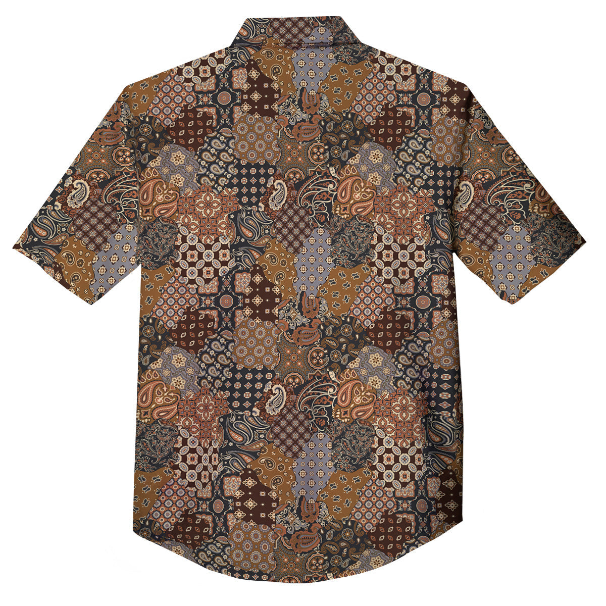 Brown Patchwork Paisley Print Pattern Button Up Shirt-grizzshop