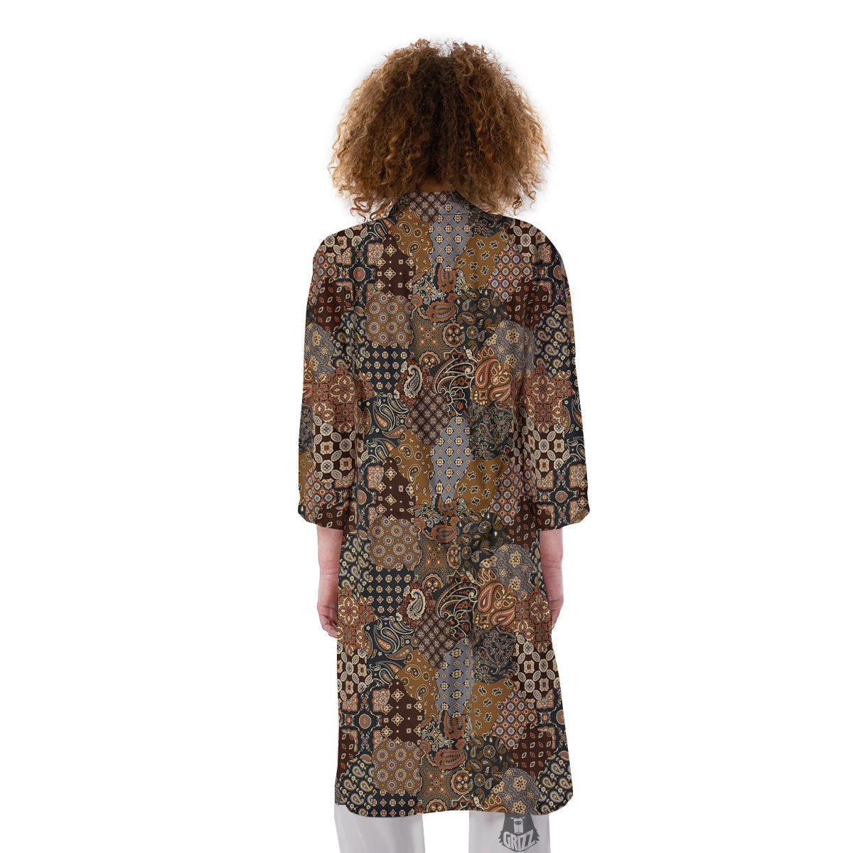 Brown Patchwork Paisley Print Pattern Kimono-grizzshop