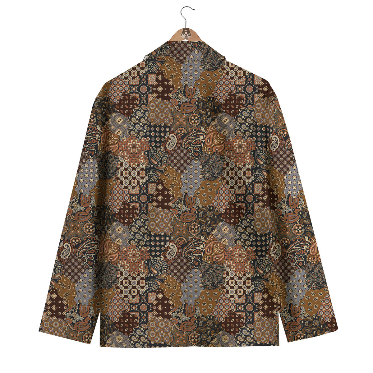 Brown Patchwork Paisley Print Pattern Men's Blazer-grizzshop