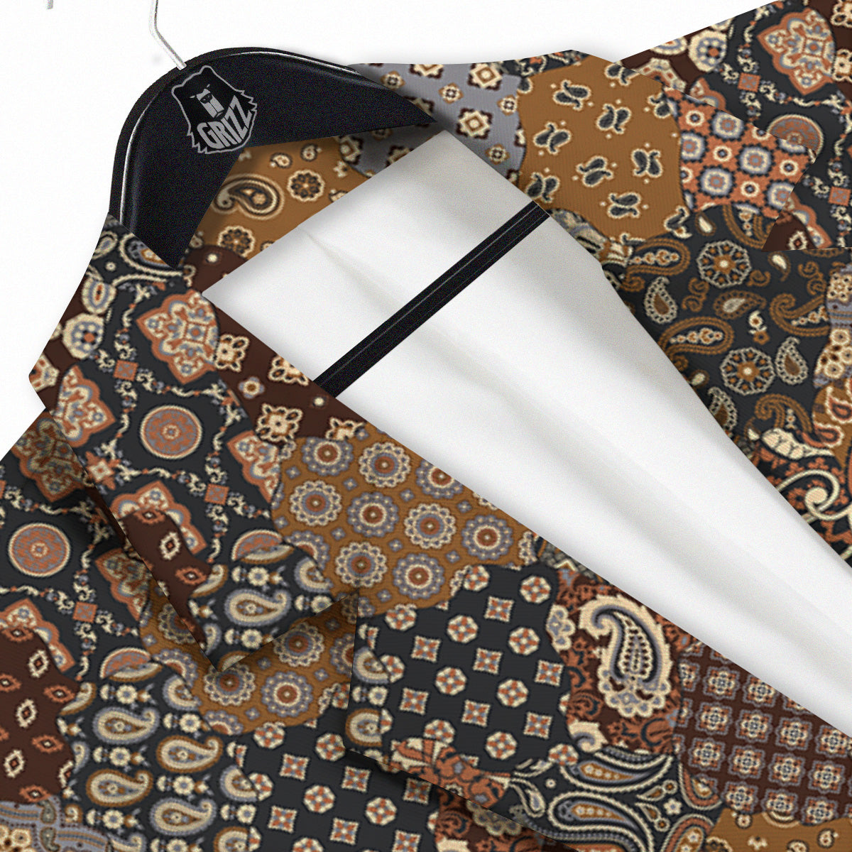 Brown Patchwork Paisley Print Pattern Men's Sport Coat-grizzshop