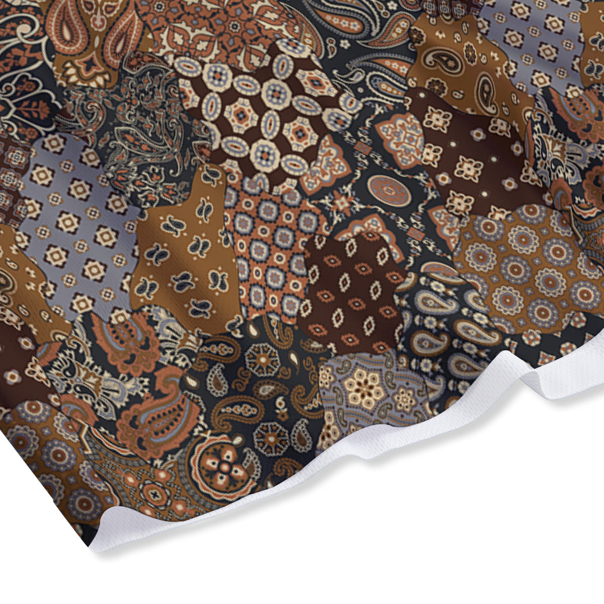 Brown Patchwork Paisley Print Pattern Mesh Shorts-grizzshop