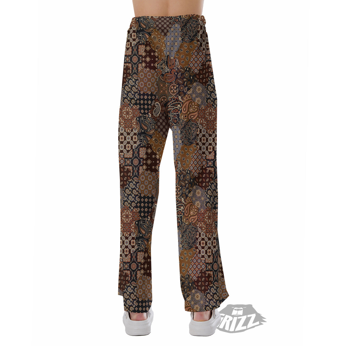 Brown Patchwork Paisley Print Pattern Pajama Pants-grizzshop