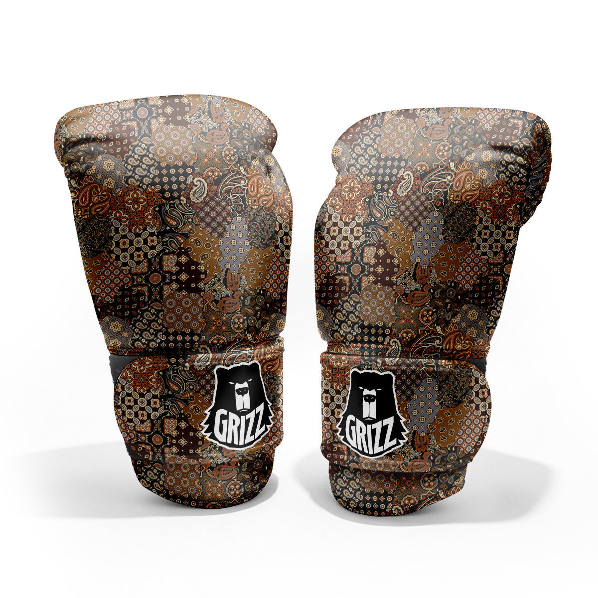 Brown Patchwork Paisley Print Pattern Pro Boxing Glove