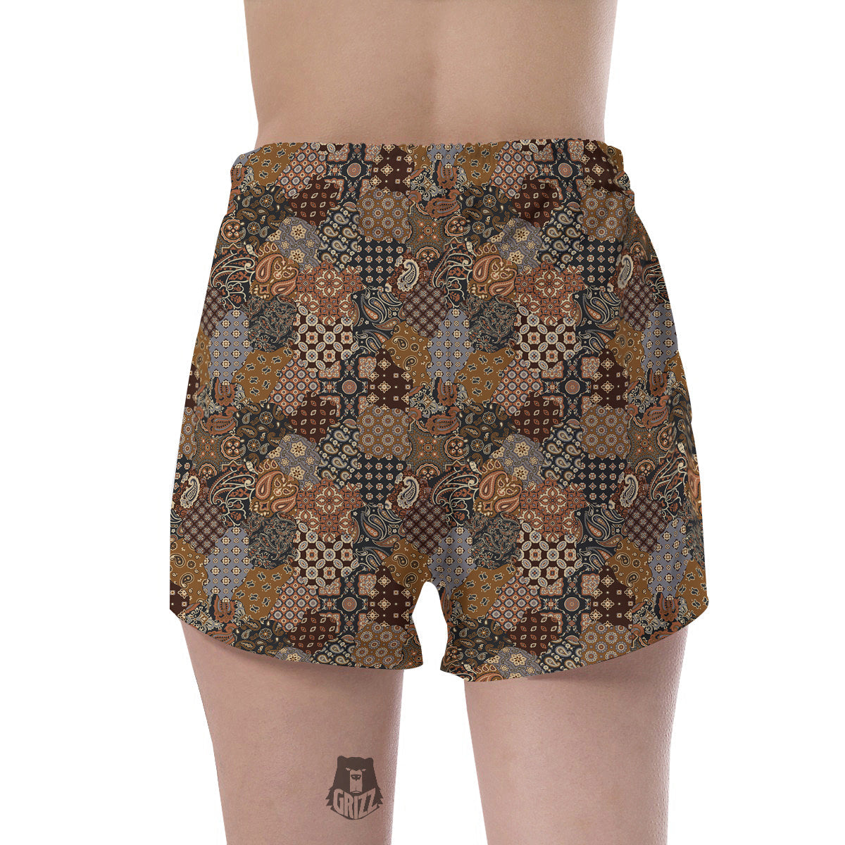 Brown Patchwork Paisley Print Pattern Women's Shorts-grizzshop