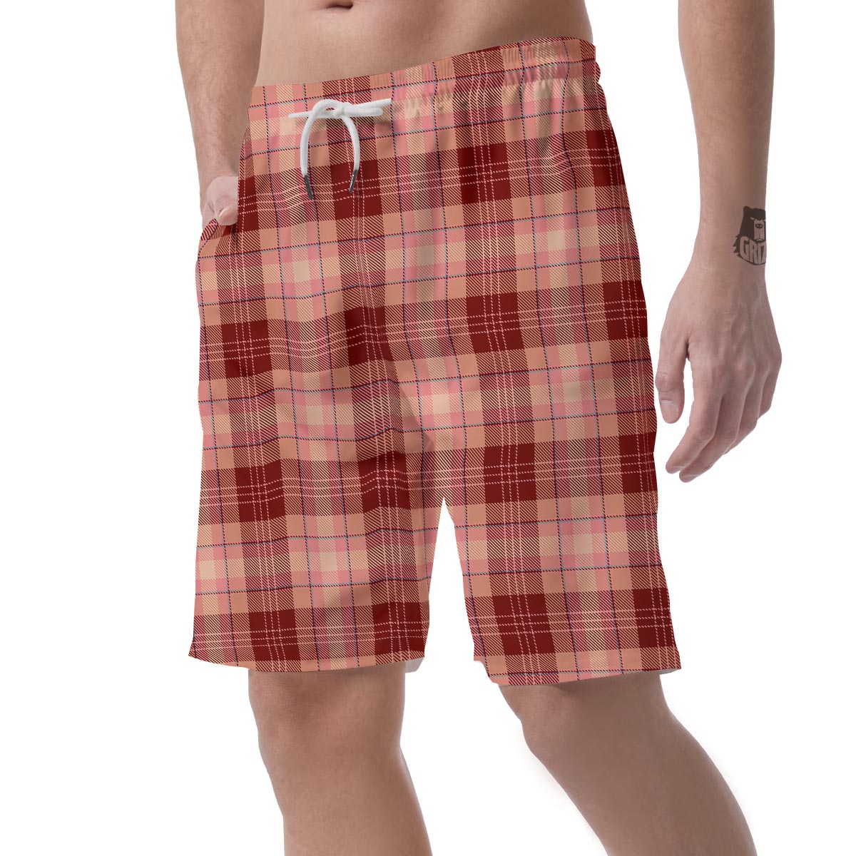 Brown Plaid Tartan Men's Shorts-grizzshop