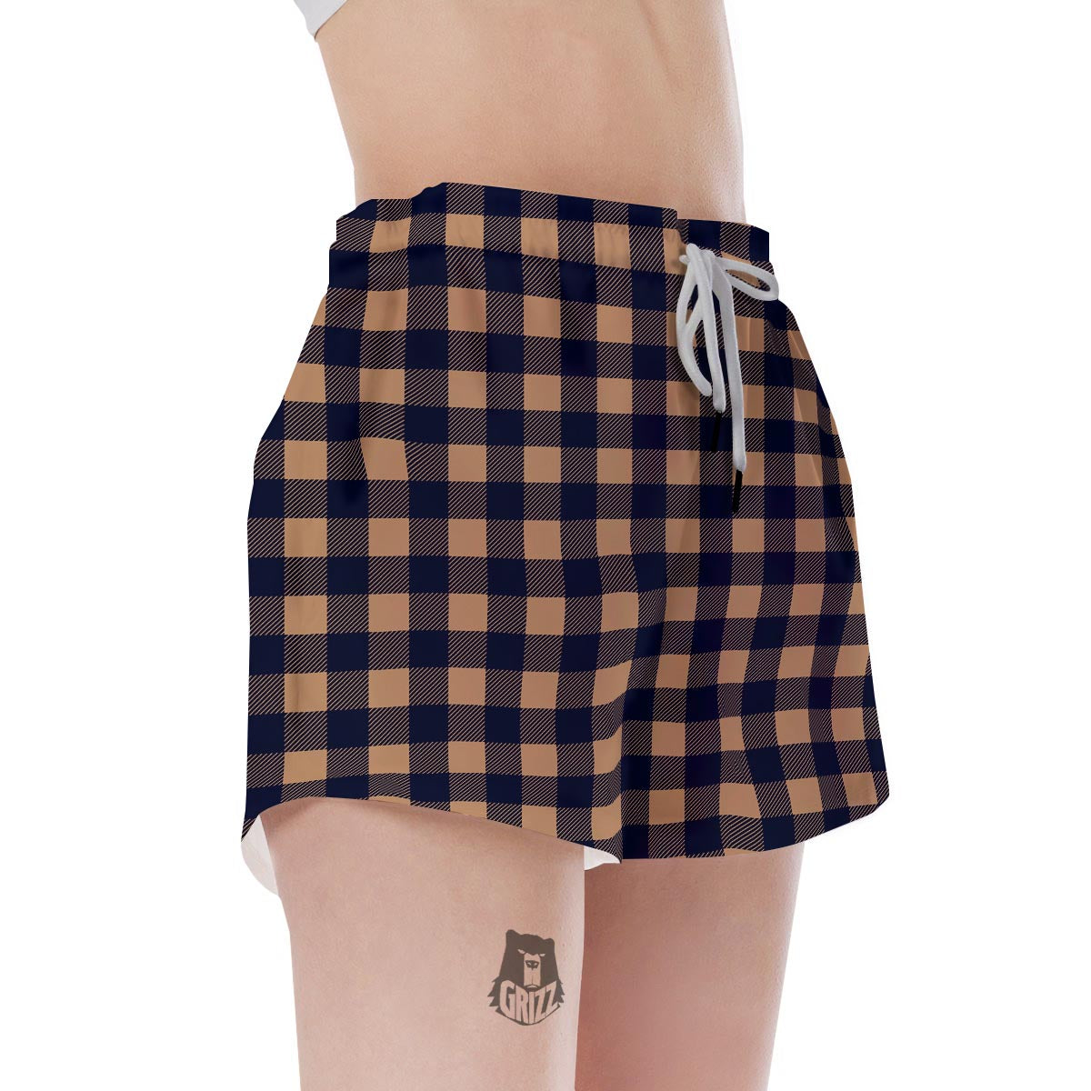 Brown Plaid Women's Shorts-grizzshop