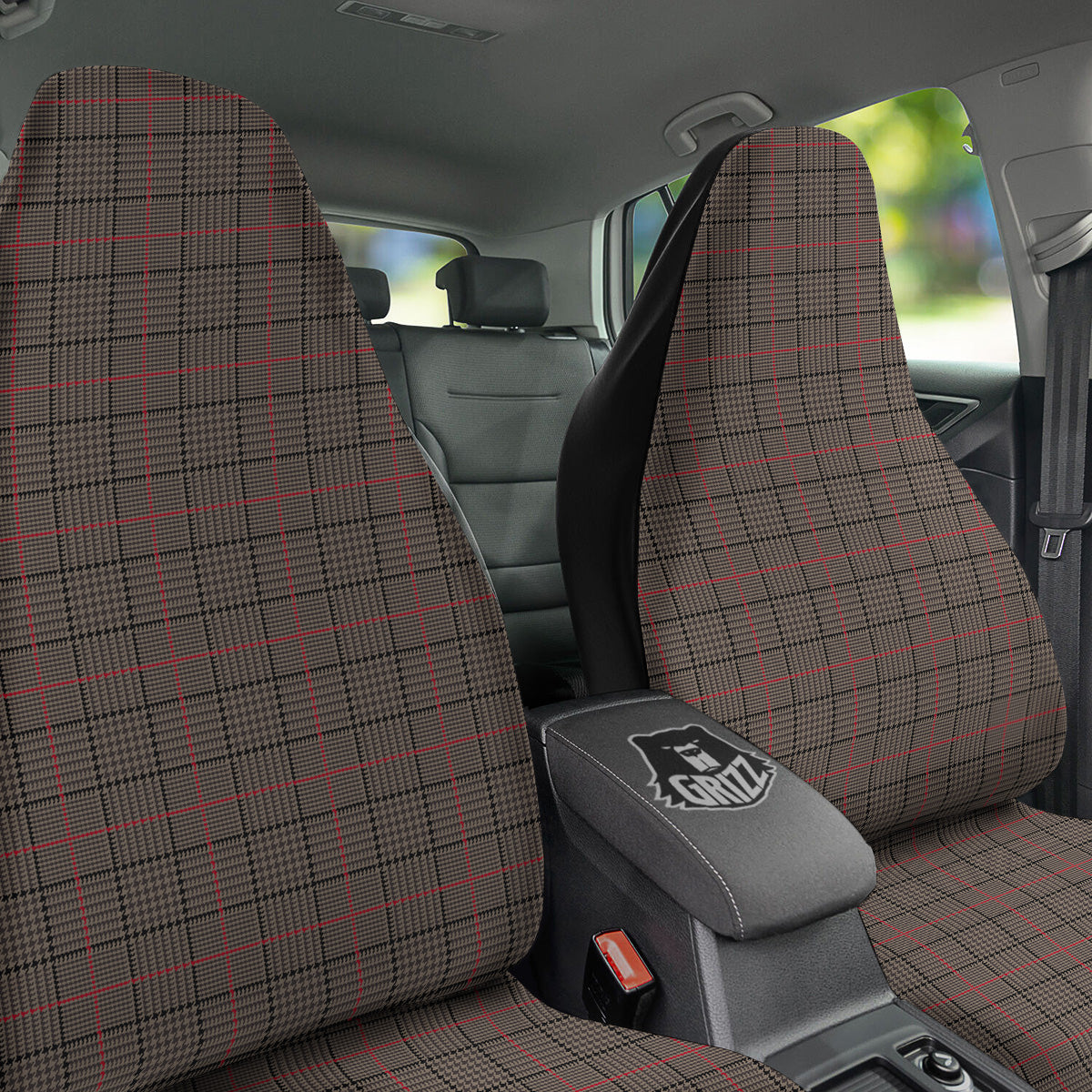 Brown Prince OF Wales Check Print Car Seat Covers-grizzshop