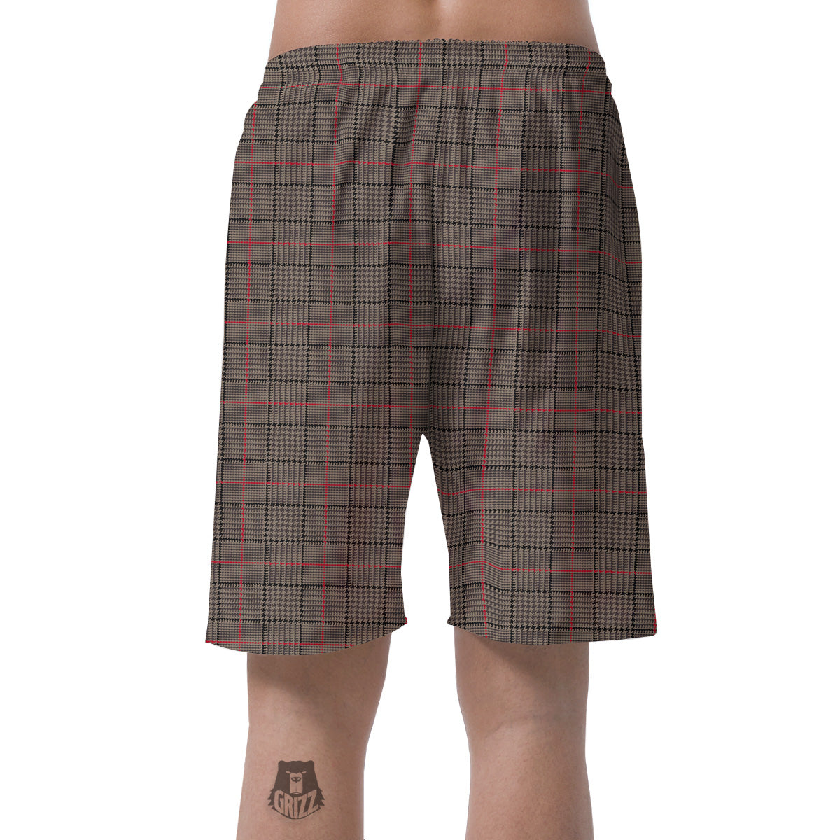 Brown Prince OF Wales Check Print Men's Shorts-grizzshop