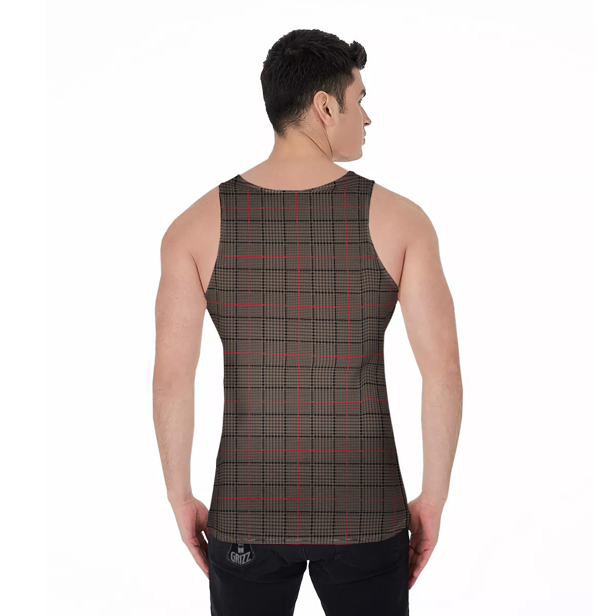 Brown Prince OF Wales Check Print Men's Tank Top-grizzshop