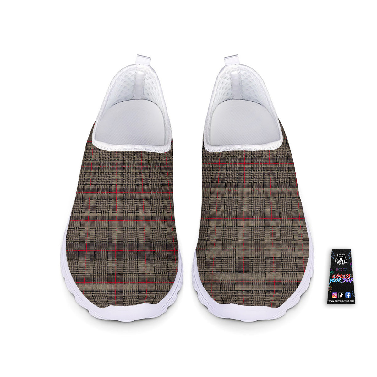 Brown Prince OF Wales Check Print Nurse Shoes-grizzshop