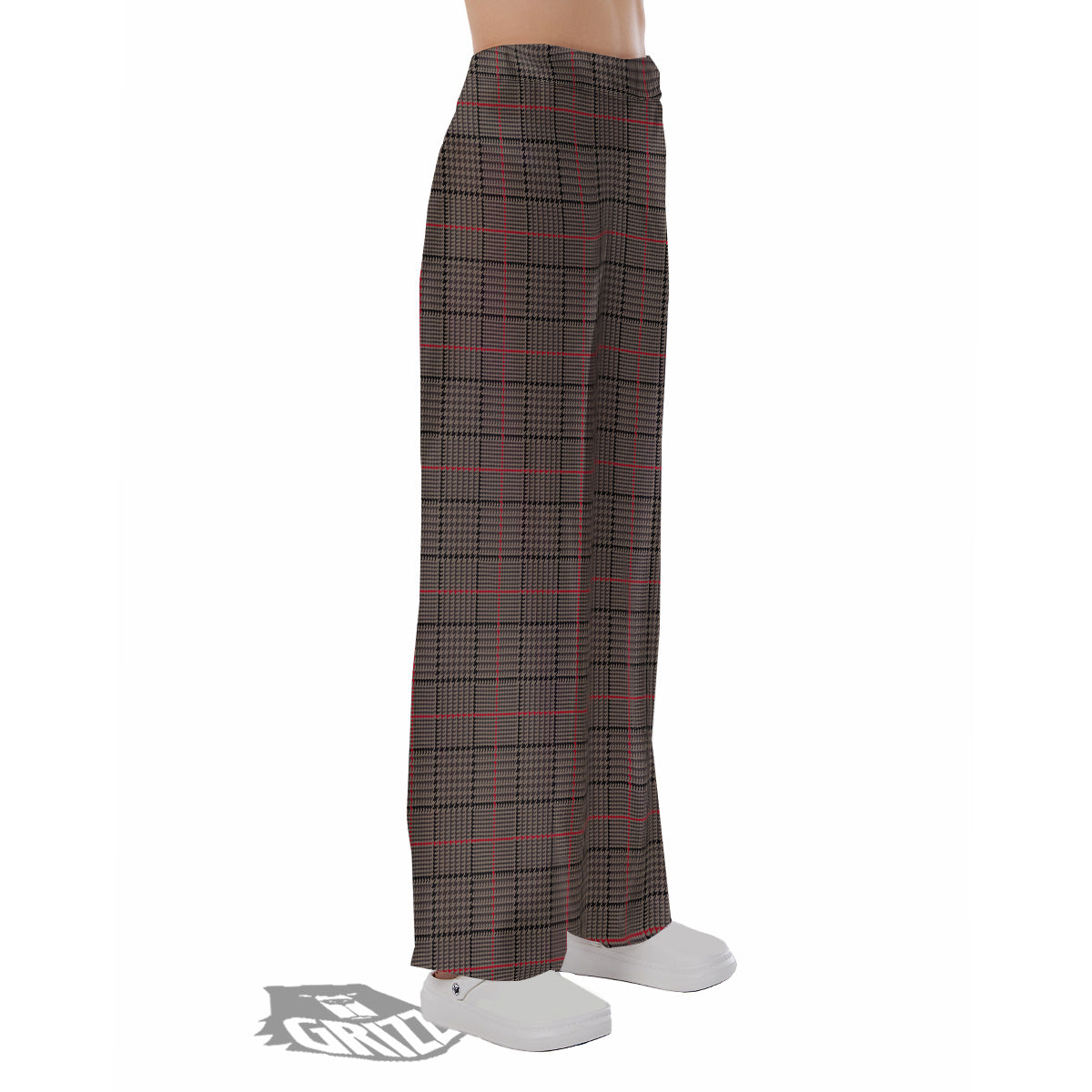 Brown Prince OF Wales Check Print Pajama Pants-grizzshop
