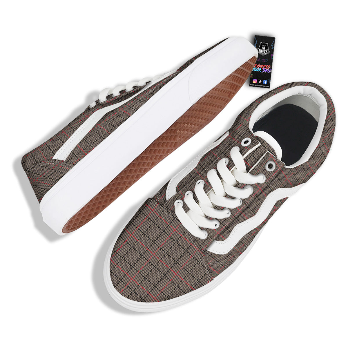 Brown Prince OF Wales Check Print Skate Shoes-grizzshop