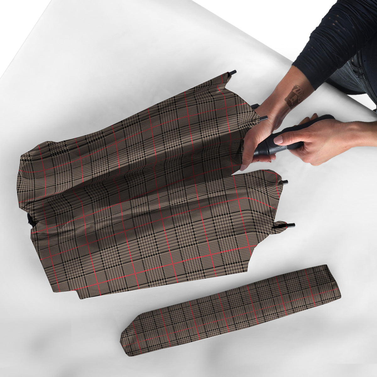 Brown Prince OF Wales Check Print Umbrella-grizzshop