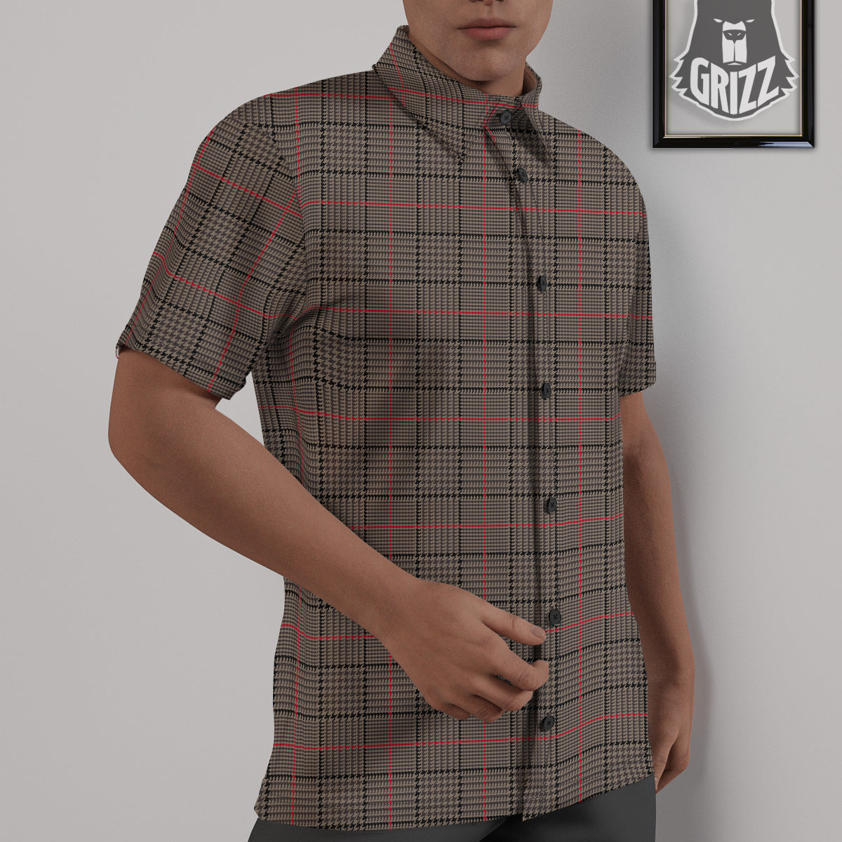 Brown Prince OF Wales Check Print Untucked Shirts-grizzshop