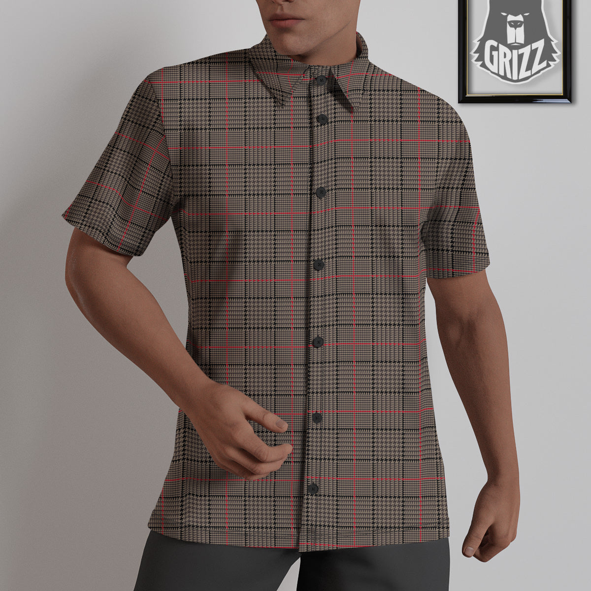 Brown Prince OF Wales Check Print Untucked Shirts-grizzshop