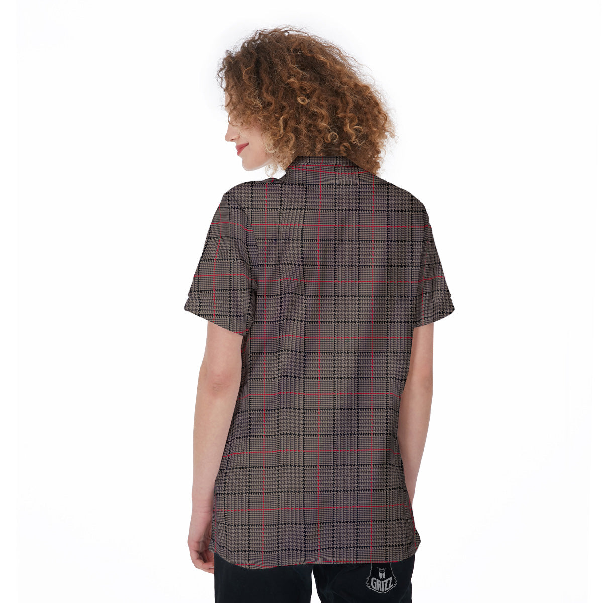Brown Prince OF Wales Check Print Women's Golf Shirts-grizzshop