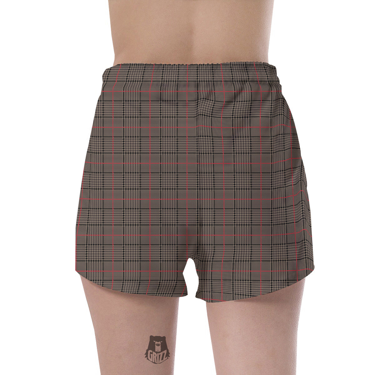 Brown Prince OF Wales Check Print Women's Shorts-grizzshop