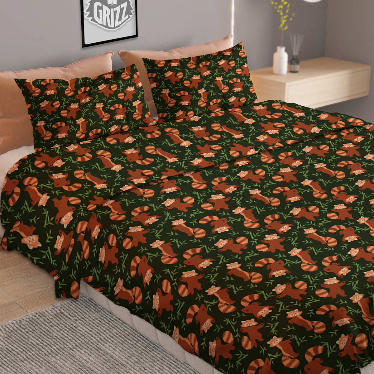 Brown Raccoon Cartoon Cute Print Pattern Duvet Cover Bedding Set