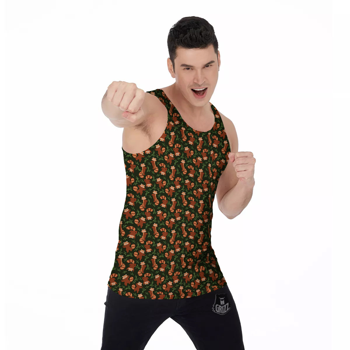 Brown Raccoon Cartoon Cute Print Pattern Men's Tank Top-grizzshop