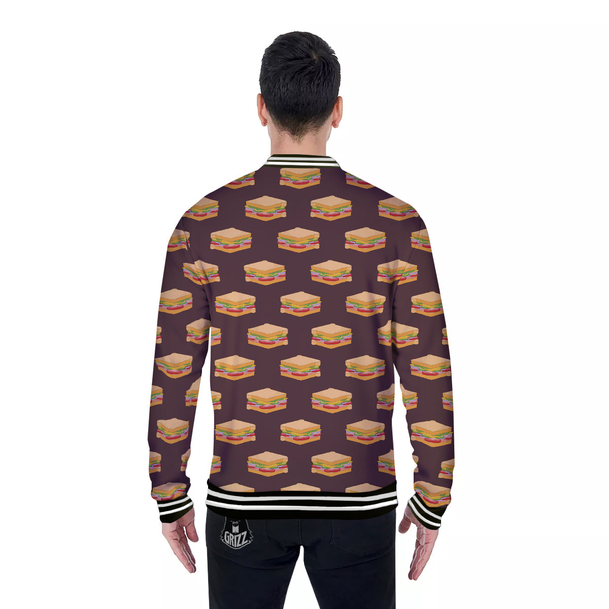 Brown Sandwich Print Pattern Baseball Jacket-grizzshop