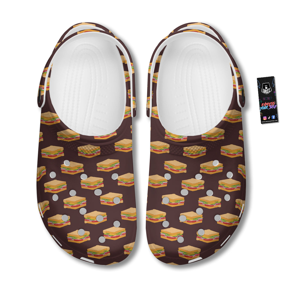 Brown Sandwich Print Pattern Clog-grizzshop