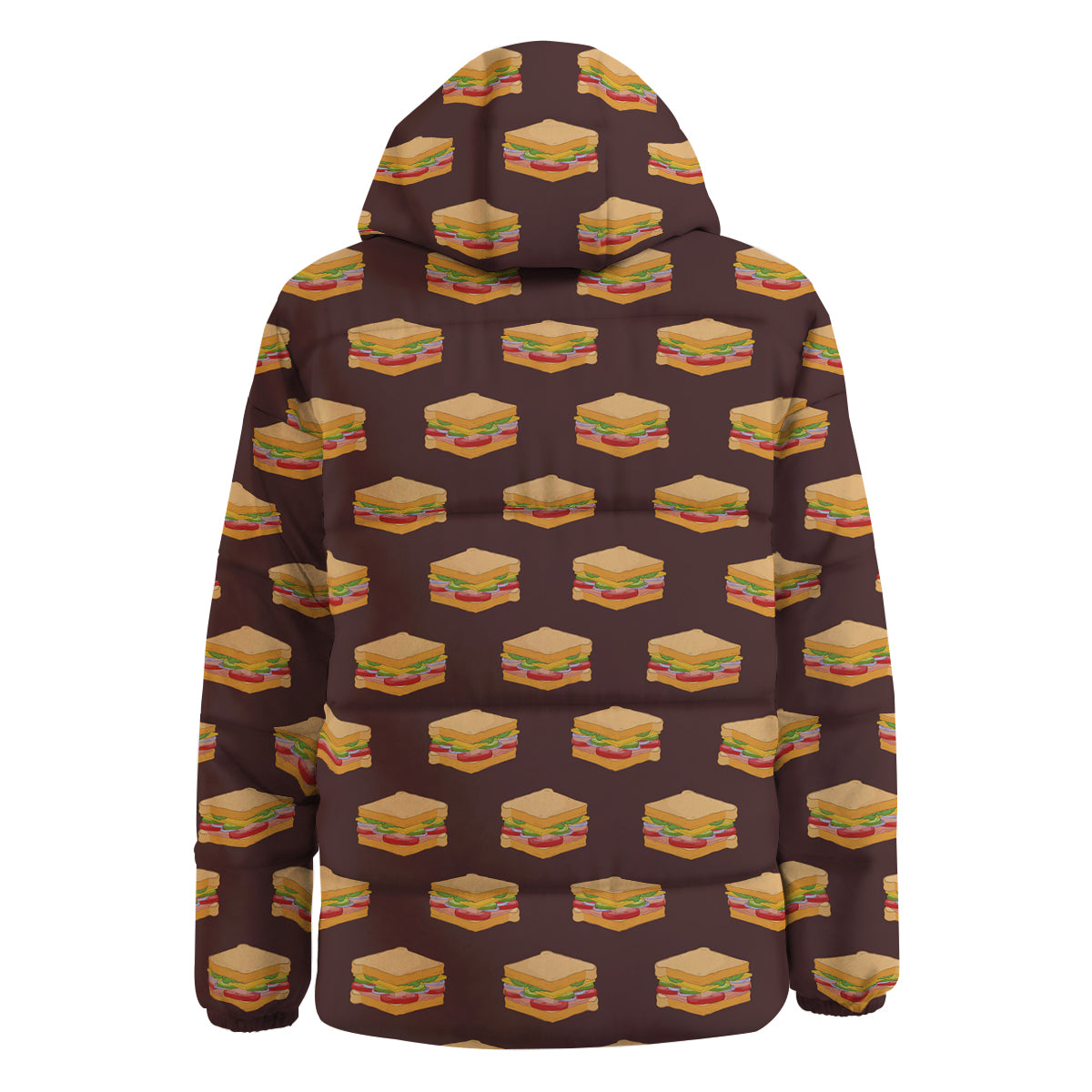 Brown Sandwich Print Pattern Down Jacket-grizzshop