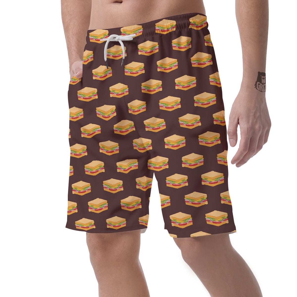 Brown Sandwich Print Pattern Men's Shorts-grizzshop