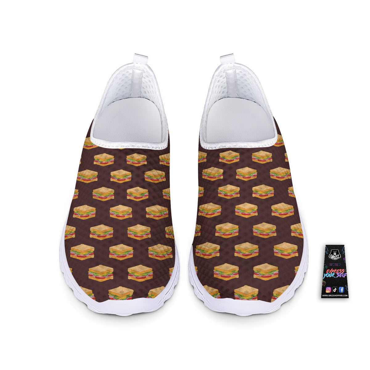 Brown Sandwich Print Pattern Nurse Shoes-grizzshop